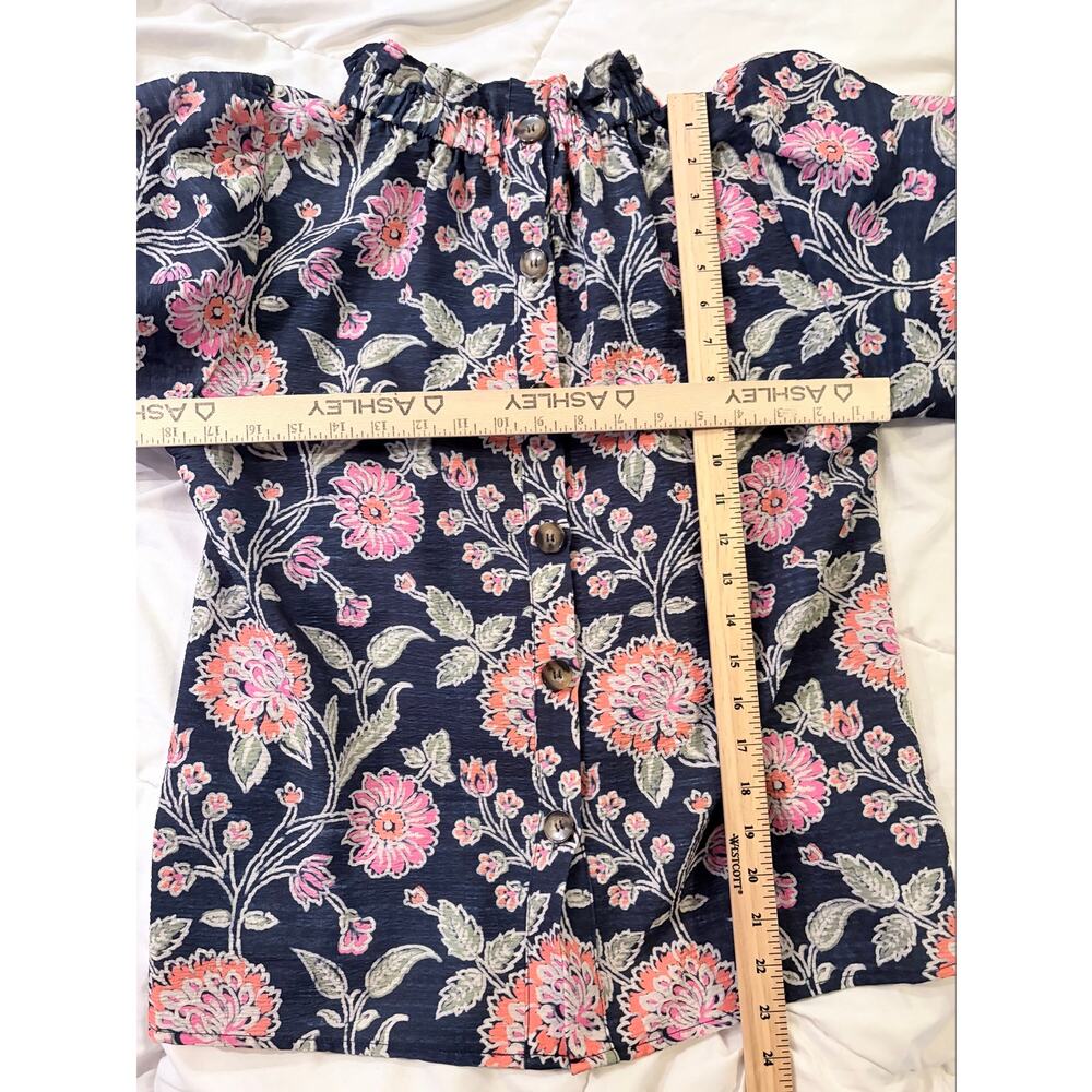 THML Navy Floral Puff Sleeve Blouse - Picture 3 of 7